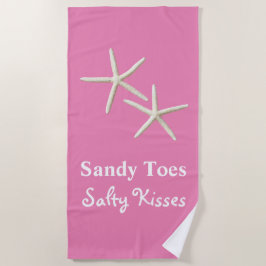 Strandhanddoek met Sandy Toes Salty Kisses Roze Strandlaken