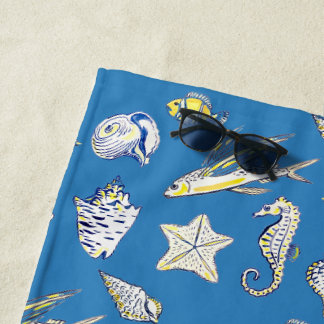 Strandhanddoek met schelpen en zeedieren strandlaken