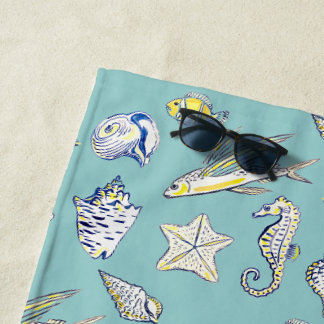 Strandhanddoek met schelpen en zeedieren strandlaken