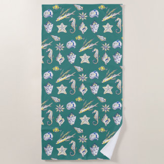 Strandhanddoek met schelpen en zeedieren strandlaken