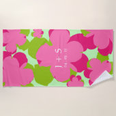 Strandhanddoek Popflower roze/groen Strandlaken (Voorkant)