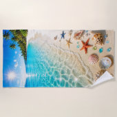 Strandhanddoek 'Schelp & Zeester Paradijs' Strandlaken (Voorkant)