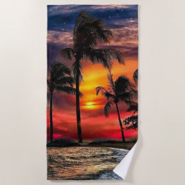 Strandhanddoek zonsondergang met oceaan en palmbom strandlaken