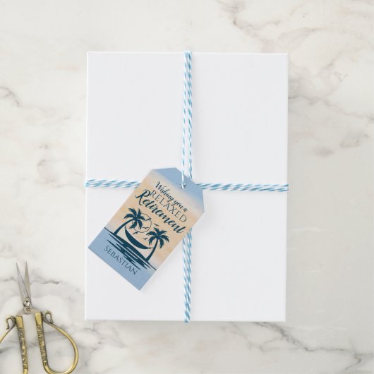 Strandhangmat Palmboom Pensioen Cadeaulabel (Met Touw)