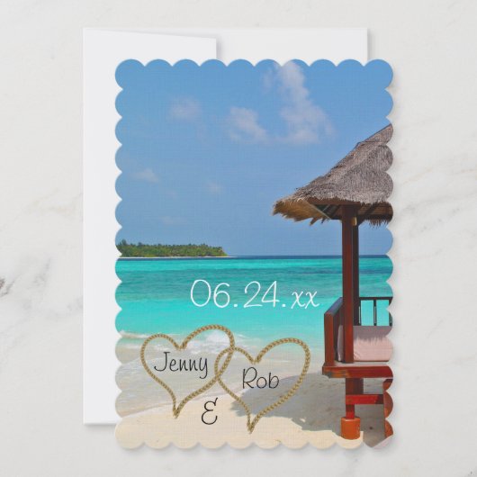 strandharten bruiloft bridal bride groom gasten kaart (Voorkant)