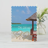 strandharten bruiloft bridal bride groom gasten kaart (Staand voorkant)