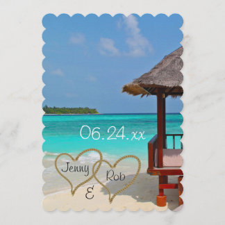 strandharten bruiloft bridal bride groom gasten kaart