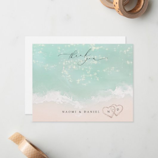 Strandharten Dank u gepersonaliseerde briefpapier Notitiekaartje (Voorkant / Achterkant in situ)