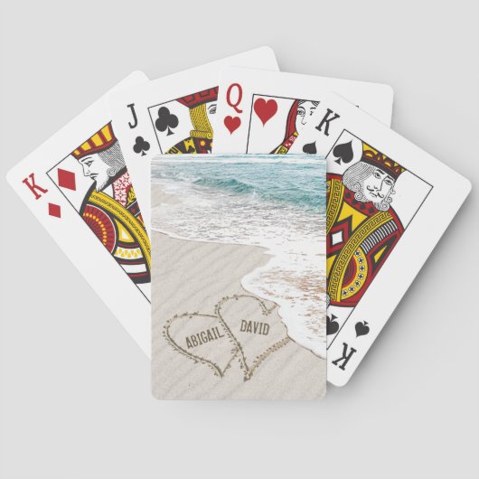 Strandharten in zand met namen pokerkaarten (Achterkant)