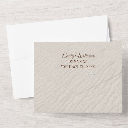 Strandhartjes in zand all in one uitnodiging (Achterkant)