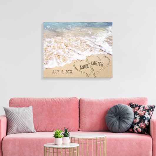 Strandhartjes met oceaangolven canvas afdruk (Insitu (Woonkamer))