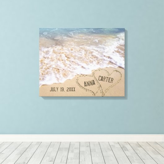 Strandhartjes met oceaangolven canvas afdruk (Insitu (Houten vloer))