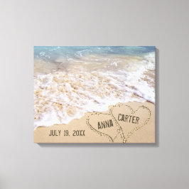 Strandhartjes met oceaangolven canvas afdruk