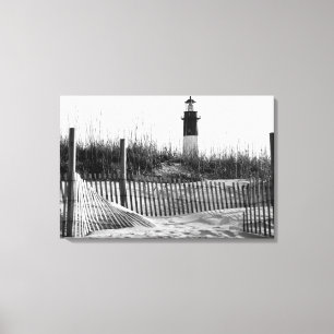 Strandhekken en vuurtoren canvas afdruk