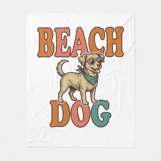 Strandhond Vintage Gravure Grafisch Ontwerp_1 Fleece Deken (Voorkant)