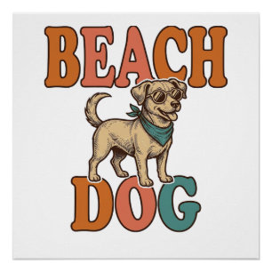 Strandhond Vintage Gravure Grafisch Ontwerp_1 Perfect Poster