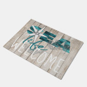 Strandhout blauw zee leven typografie welkom deurmat (Schuin)