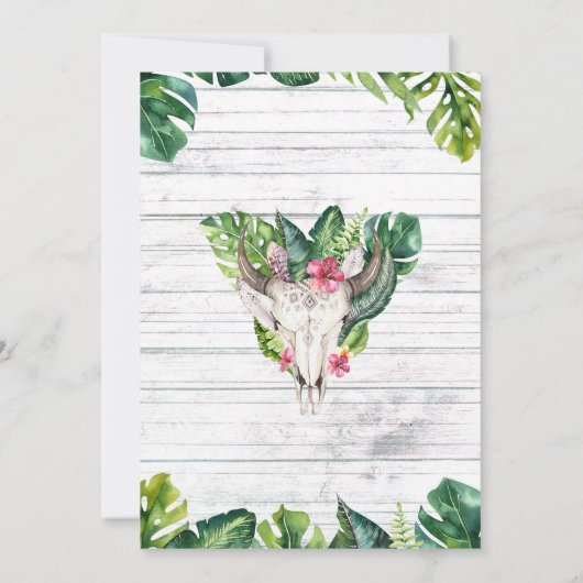 Strandhout Boho Schedel Tropische Bloembladeren Kaart (Achterkant)