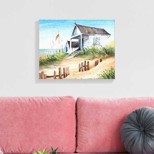 Strandhuis 14" x 11" canvas afdruk (Insitu (Woonkamer))