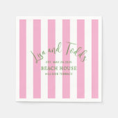 Strandhuis Aangepaste Roze Cabana Streep Servet (Voorkant)
