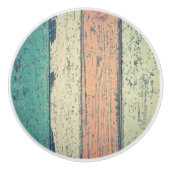 Strandhuis beschilderd hout gestreept blauwgroen p keramische knop (Voorkant)