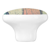 Strandhuis beschilderd hout gestreept blauwgroen p keramische knop (Zijkant)