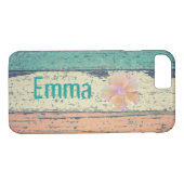 Strandhuis beschilderd hout gestreept blauwgroen r Case-Mate iPhone case (Achterkant (Horizontaal))