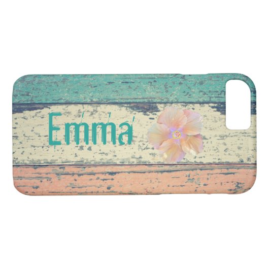 Strandhuis beschilderd hout gestreept blauwgroen r Case-Mate iPhone case (Achterkant (Horizontaal))