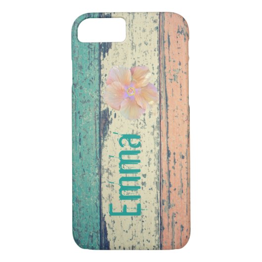 Strandhuis beschilderd hout gestreept blauwgroen r Case-Mate iPhone case (Achterkant)