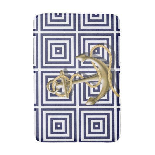 Strandhuis blauw Grieks Patroon Nautisch Anker Badmat (Voorkant Verticaal)