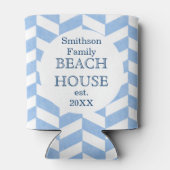 Strandhuis Blauw Wit Herringbone | Aangepaste naam Blikjeskoeler (Achterkant)