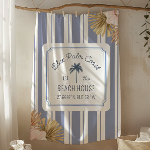 Strandhuis Blauwe Strepen Coastal Boho Boerderij Fleece Deken