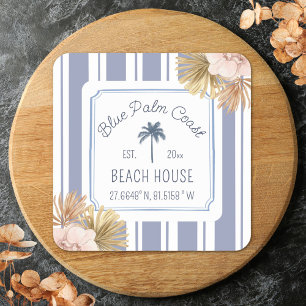 Strandhuis Blauwe Strepen Coastal Boho Boerderij Vierkante Sticker