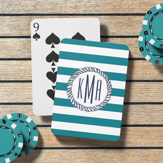 Strandhuis Blauwgroen Streep & Nautische Marine Mo Speelkaarten