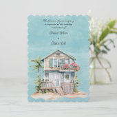 Strandhuis Bruiloft Kaart (Staand voorkant)