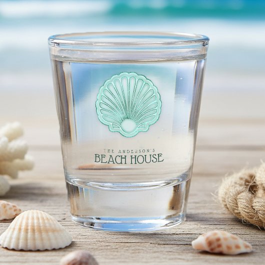 Strandhuis Clam Shell Aqua Blauw ID623 Shot Glas