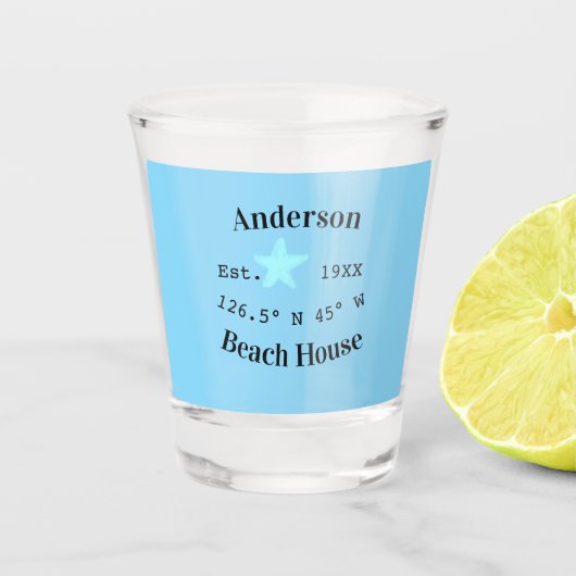 Strandhuis Datum jaar aangepaste coördinaten toevo Shot Glas (Voorkant)