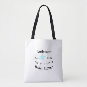 Strandhuis Datum jaar aangepaste coördinaten toevo Tote Bag