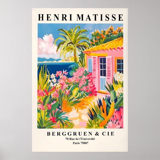Strandhuis decor, Mid century modern poster, Roze Poster (Voorkant)