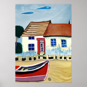 Strandhuis en Boot Abstracte Illustratie Poster (Voorkant)