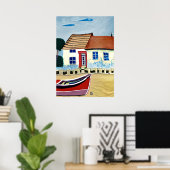 Strandhuis en Boot Abstracte Illustratie Poster (Thuiskantoor)