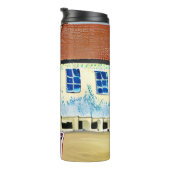 Strandhuis en Boot Abstracte Illustratie Thermosbeker (Geroteerd rechts)