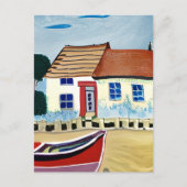 Strandhuis en boot in contact houden briefkaart (Voorkant)