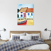 Strandhuis en Boot op Sandy Beach Canvas Afdruk (Insitu (Slaapkamer))