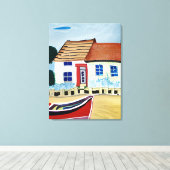 Strandhuis en Boot op Sandy Beach Canvas Afdruk (Insitu (Houten vloer))
