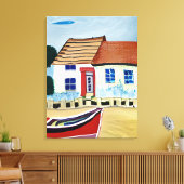 Strandhuis en Boot op Sandy Beach Canvas Afdruk (Insitu (Woonkamer))