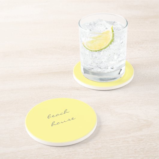 Strandhuis Geel Grijs Stijlvol Klasse Koel Zandsteen Onderzetter (Zijkant)