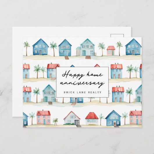 Strandhuis Gelukkig thuis Jubileum Makelaardij Briefkaart (Voorkant / Achterkant)