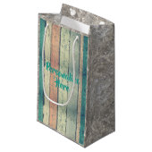 Strandhuis geschilderd hout gestreept blauwgroen r klein cadeauzakje (Voorkant Gekanteld)