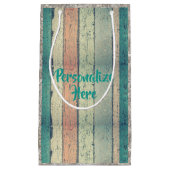 Strandhuis geschilderd hout gestreept blauwgroen r klein cadeauzakje (Voorkant)